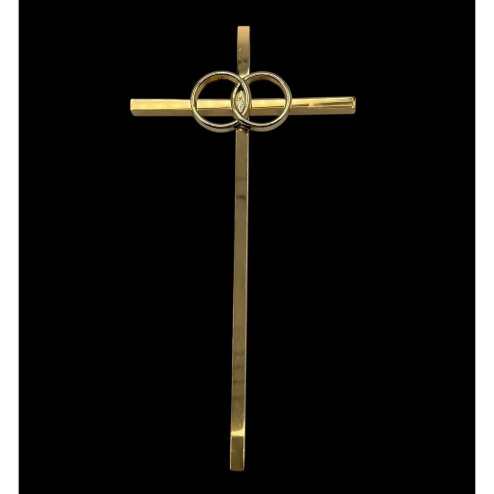 Vtg Gold Plated Christian Cross Wall Hanging Religious Wedding Marriage Shower